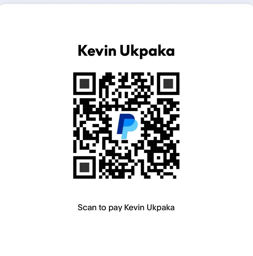 PayPal QR code to send a gift to Kevin Ukpaka